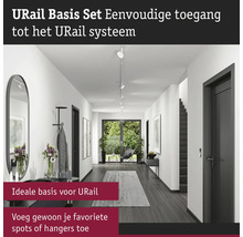 Urail bas-set i en hall med Urail-system för belysning.