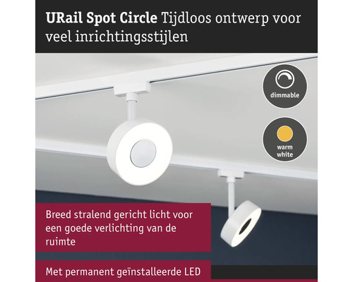 URail Spot Circle LED-taklampa, dimbar, varmvit