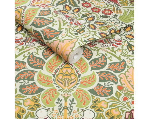 Tapetrulle med blommönster och fågelmotiv