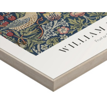 Målning med fågel-, blomma- och jordgubbsmönster i en ram