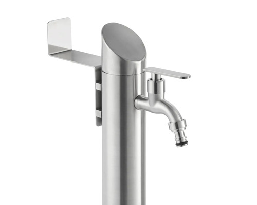 Trädgårdstappkran i rostfritt stål med kran och hylla