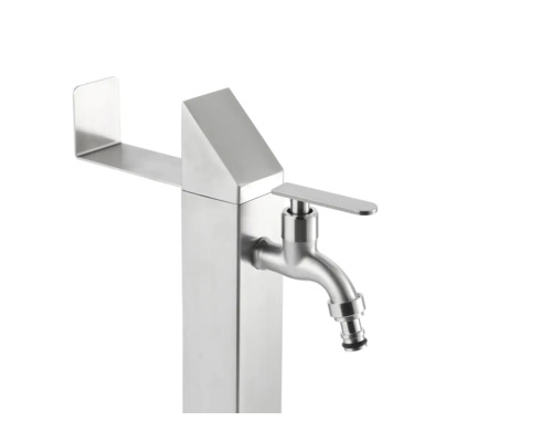 Trädgårdstappställe av rostfritt stål med vattenkran och apparatanslutning