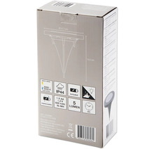 Förpackning av en LED-solmarkspotlight med diameter och annan produktinformation