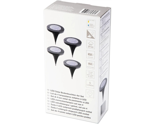 Förpackning med LED-solcellslampor för golv, set om fyra
