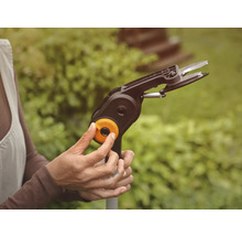 Användning av en busksax med skaft i trädgården