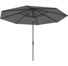 Grått trädgårdsparasoll med mast och stag