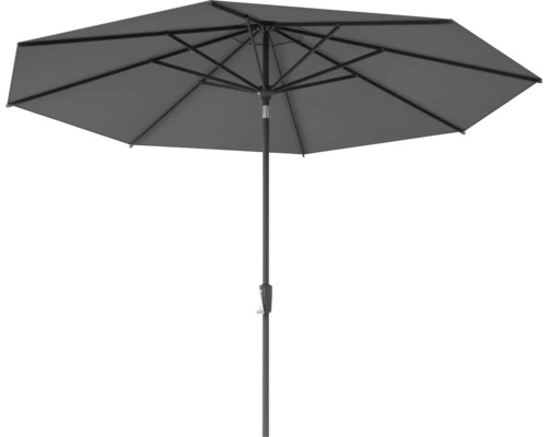 Grått trädgårdsparasoll med mast och stag
