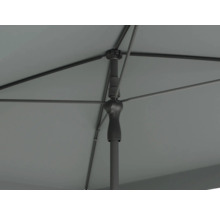 Detaljvy från undersidan av ett parasoll med ribbor och stång