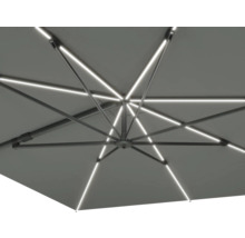 Detaljbild av ett parasoll med integrerad belysning