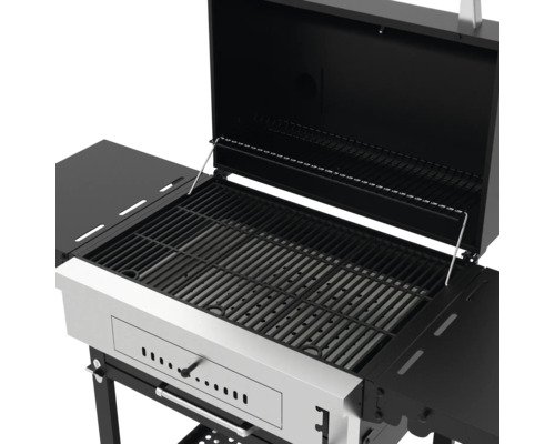 Öppen kolgrill med förvaringsutrymmen