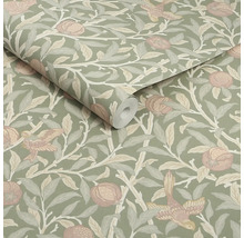 Tapet med fågel-, blad- och granatäppelmönster