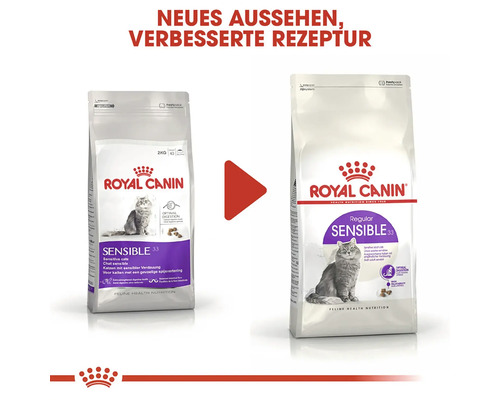 Två förpackningar Royal Canin Sensible 33 kattmat med ett nytt utseende och en förbättrad formula