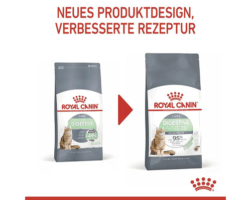 Två förpackningar Royal Canin Digestive kattmat med ny produktdesign och förbättrat recept