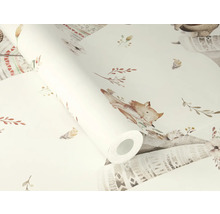 Tapetrulle med räv-, fjäder- och bladmönster