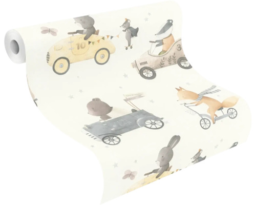 Tapetrulle med djurmotiv i bilar och på cyklar