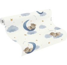 Tapetrulle med björnar, månar, stjärnor och moln för barnrum