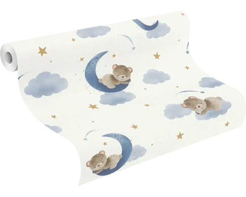 Tapetrulle med björnar, månar, stjärnor och moln för barnrum