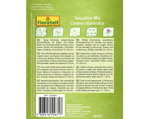 Förpackning Cosmos bipinnatus sommarblomsfrön Sensation Mix