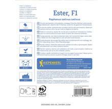 Ester F1 rädisfröpaket med information om sådd, tillväxt och skörd