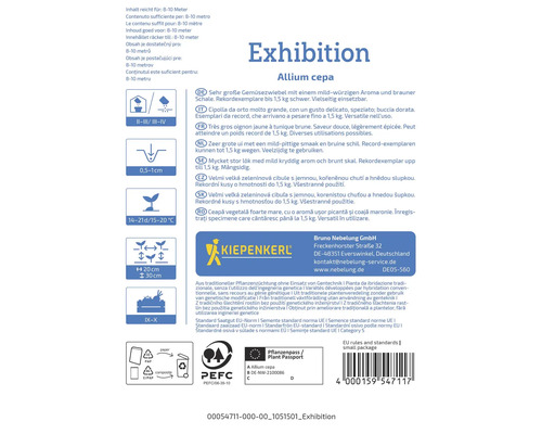 Information om grönsakslöken Exhibition Allium cepa, inklusive instruktioner och Kiepenkerl logotypen