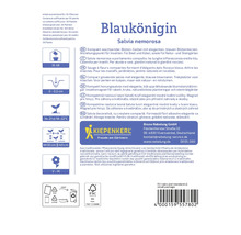 Förpackning av Blaukönigin Salvia nemorosa med information om egenskaper och användningsområden