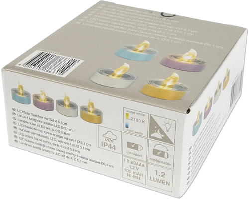 Förpackning med LED-solvärmeljus, 4-pack, diameter 5,1 cm