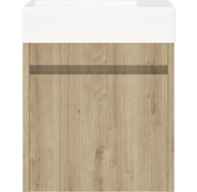 Tvättställsskåp med trädekor och tvättställ