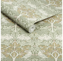 Tapetrulle med fågel-, kanin- och trämotiv