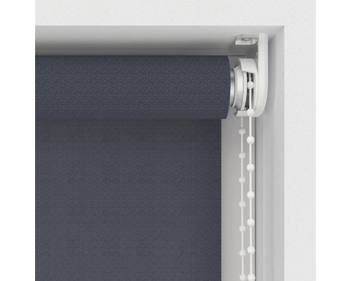 Detalj av mörkgrå sidodragrullgardin