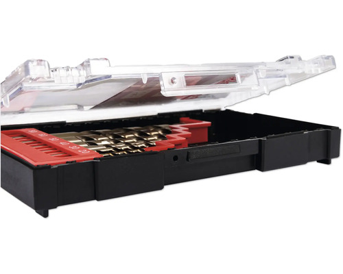 Borrsats i öppen plastlåda