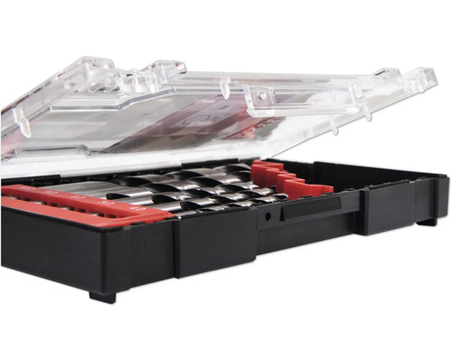 Borrsats i öppen låda med transparent lock