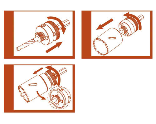 Illustration av hålsåg med borr och fäste