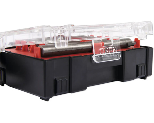 Borrsats i svart plastlåda med transparent lock