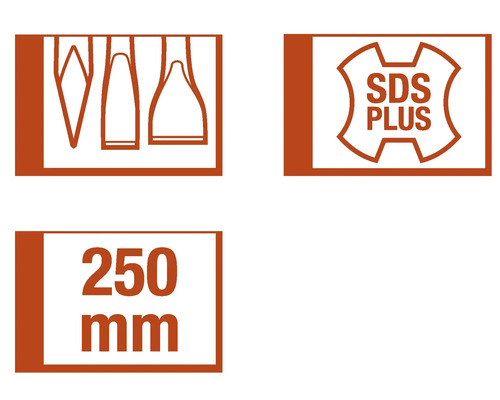 Symbol för borrform, SDS Plus och 250 millimeter