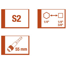 Information om skruvmejselbit S2, 1/4 tum och 55 mm längd