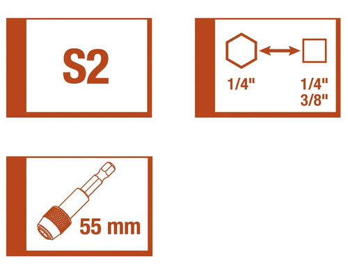 Information om skruvmejselbit S2, 1/4 tum och 55 mm längd