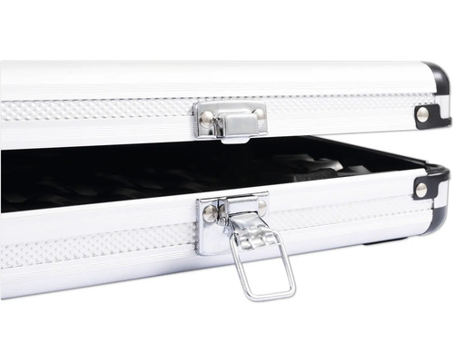 Öppen verktygslåda i aluminium med silverlås