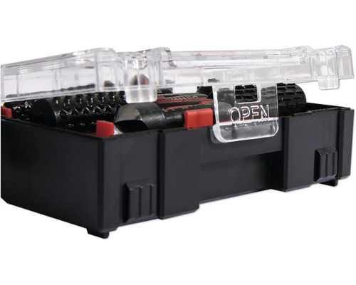 Verktygssats med svart hölje och genomskinligt lock