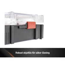 Förvaringslåda med transparent lock och skjutlås