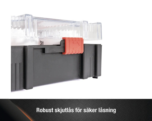 Förvaringslåda med transparent lock och skjutlås