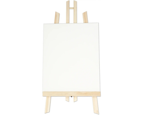 Trästaffli med vit duk