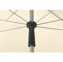 Detaljvy av ett parasoll med spjälor, stång och vevmekanism