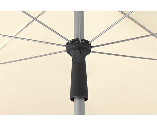 Detaljvy av ett parasoll med spjälor, stång och vevmekanism