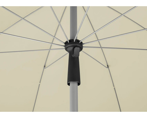 Detaljvy av ett parasoll med ribbor, stång och öppningsmekanism