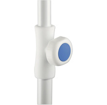 Detaljvy av en duschstång med blå kontrollknapp