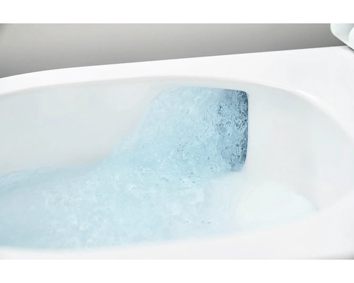 Närbild på en toalettspolning med vatten