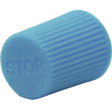 Plastknapp med texten 'STOP'