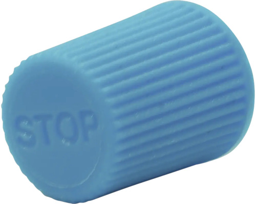 Plastknapp med texten 'STOP'