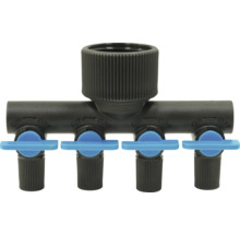 Fördelare med fyra utgångar och avstängningsventiler