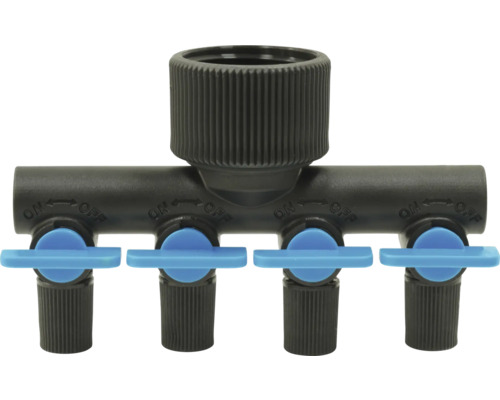 Fördelare med fyra utgångar och avstängningsventiler